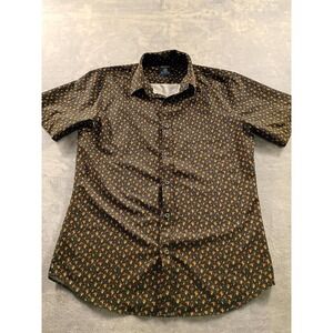 Monument Shirt Mens Small Black Mushroom Print Short Sleeve Button Up Casual